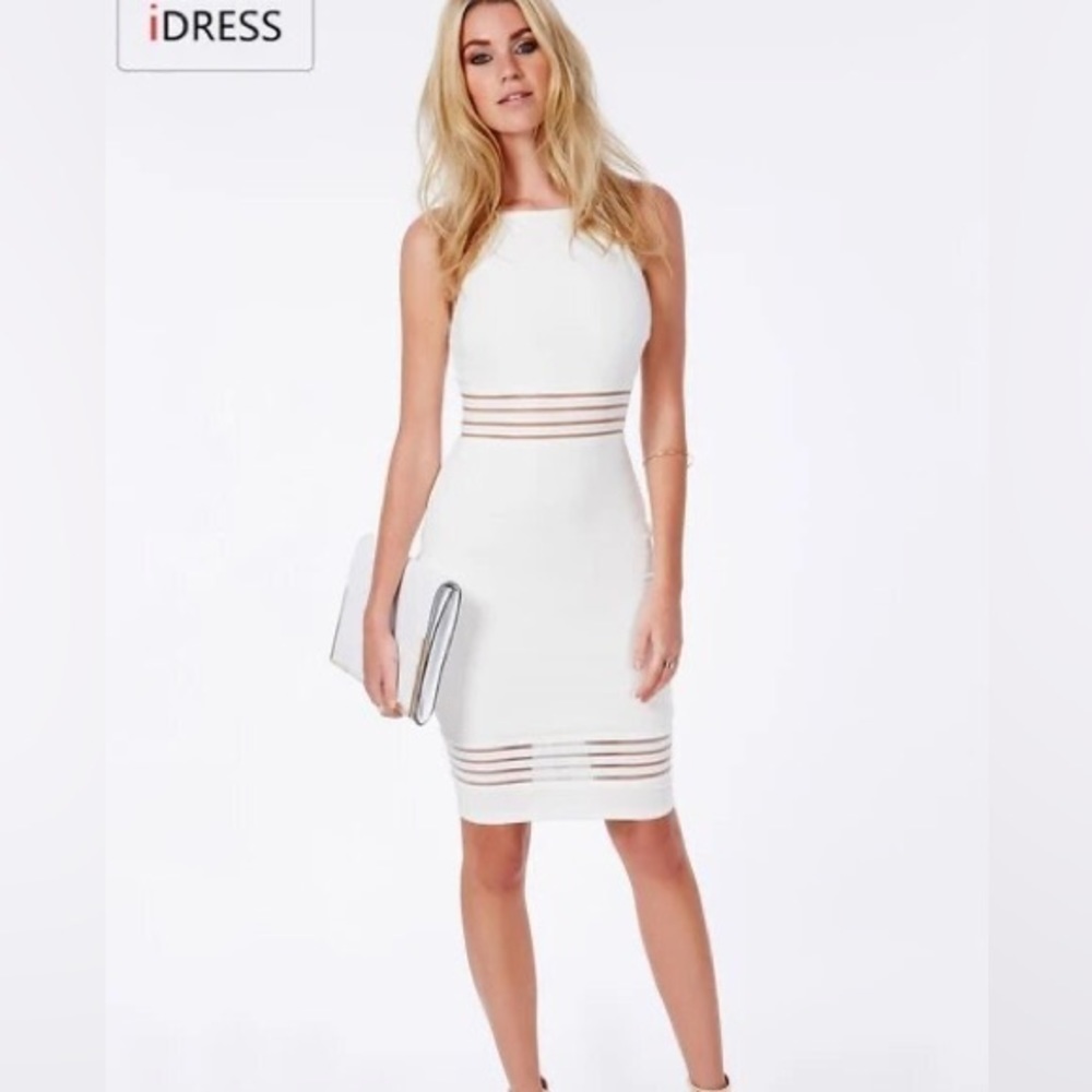 NWT,NYMPHE,Gorgeous White BodyCon Dress,Stretch,Semi-Sheer Back,Stunner,Size L